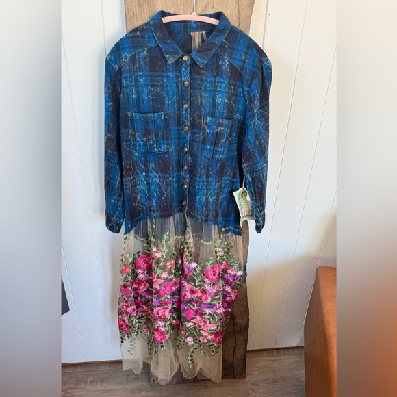 ARATTA Anastasia Maxi Duster Distressed top embroidered tulle duster Shirt SZ LG - Picture 4 of 16